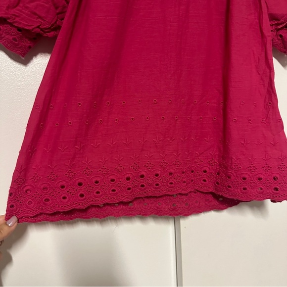 House of Harlow 1960 Puff Sleeve Smocked Eyelet Blouse Pink Small - Picture 6 of 7